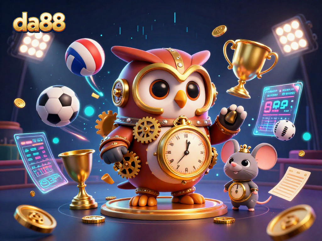 Engage with da88's thrilling casino adventure featuring a time-traveler owl and dynamic sports elements.