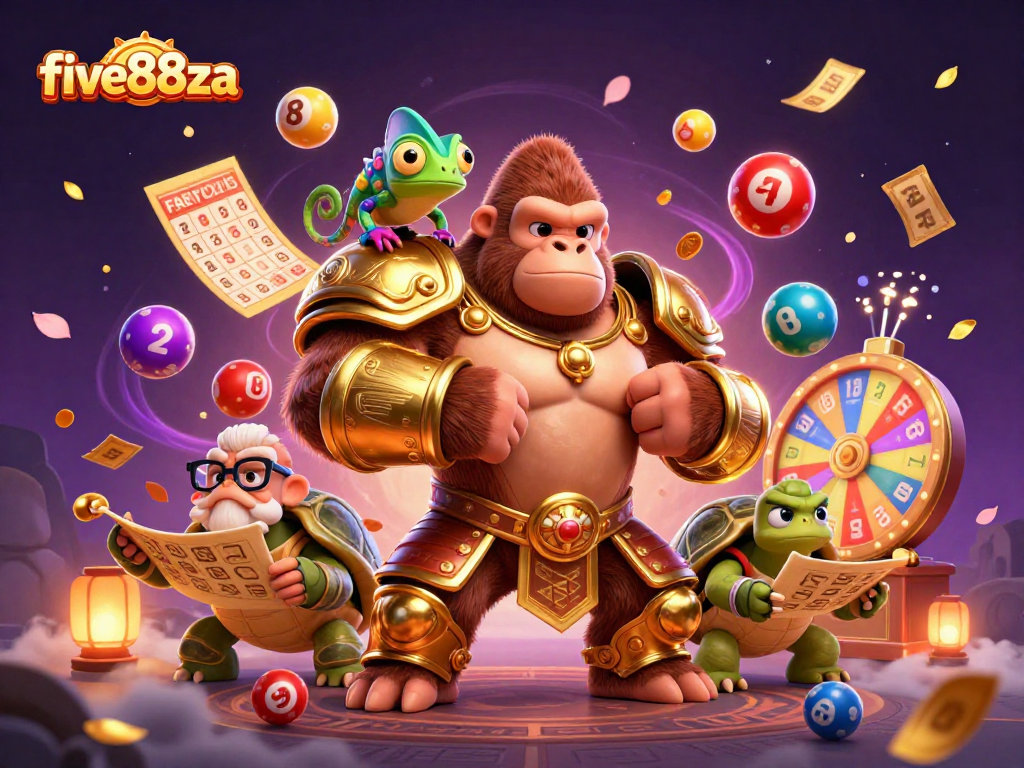 Engage with five88za's thrilling lottery scene featuring vibrant character dynamics and game elements.