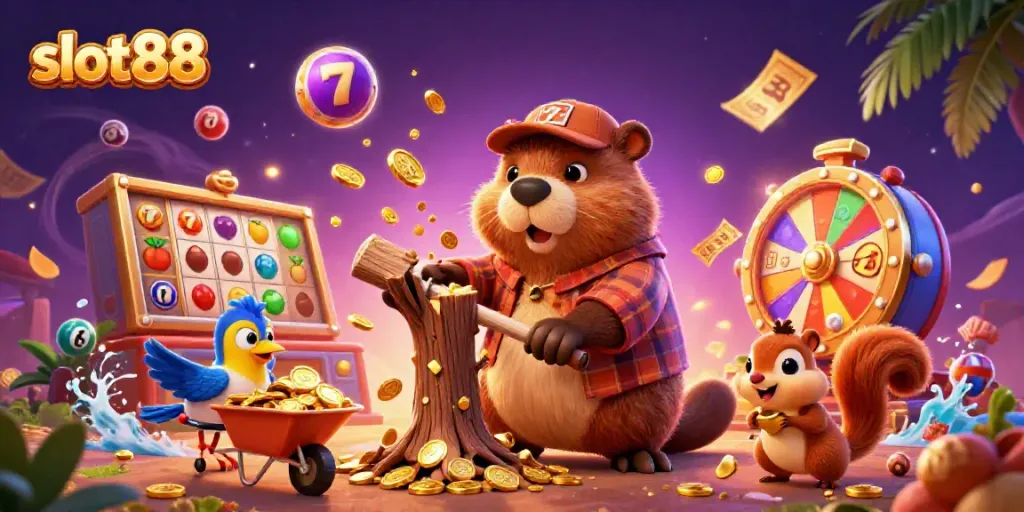 Experience the thrill of slot88 with colorful characters and dynamic gaming elements in a vibrant 3D scene.
