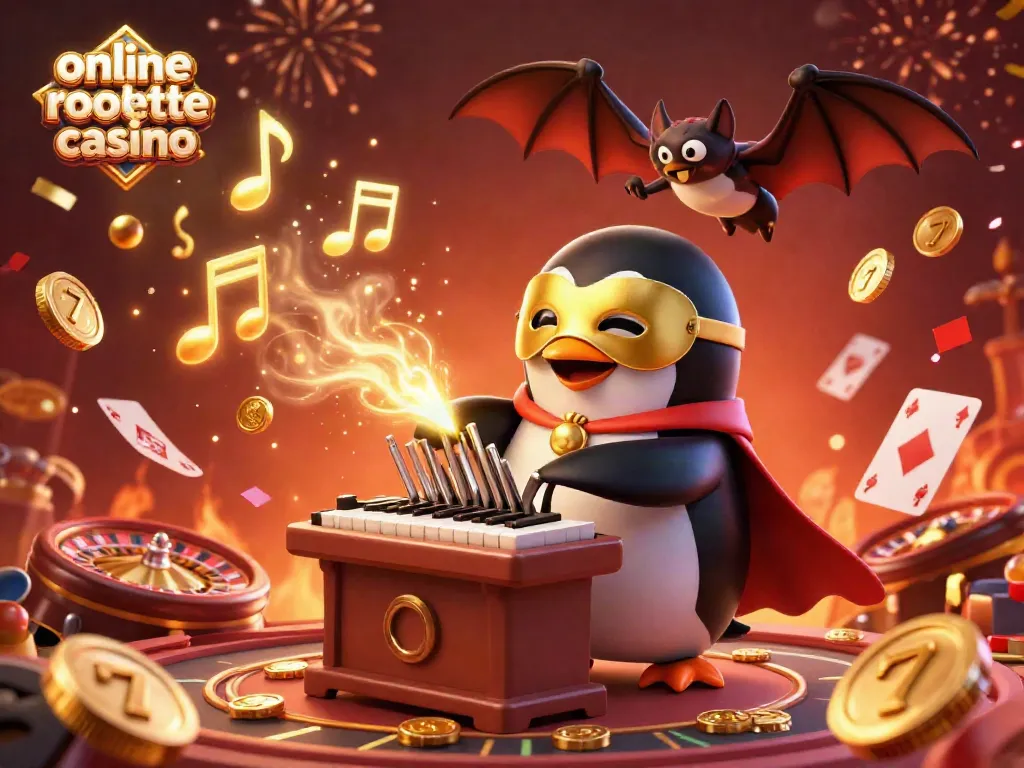 Experience the thrill of an online roulette casino with a phantom penguin and lively casino elements.