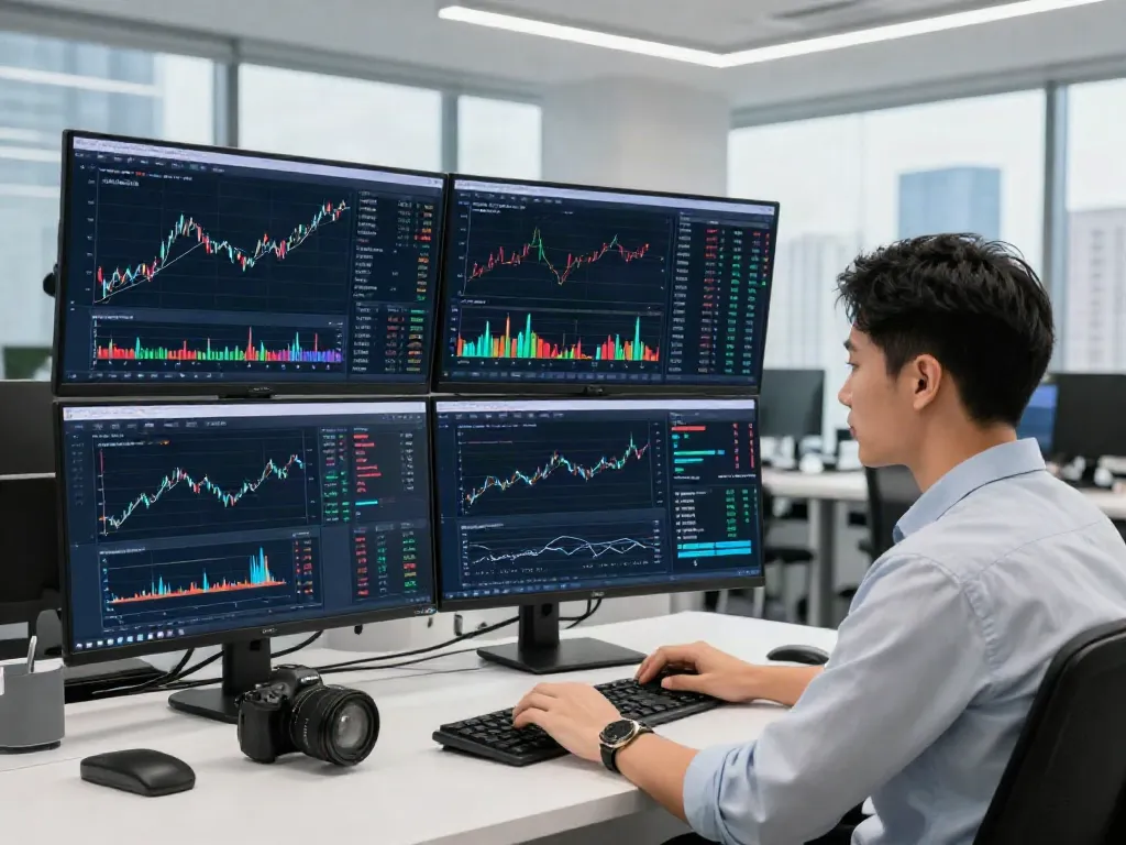 Analyse des données de trading avec essor invexaro dans un bureau moderne.